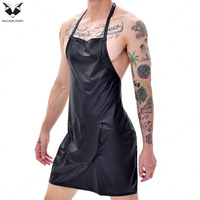 Tablier en similicuir sexy unisexe, tenue de club exotique, uniforme de soirée à devant ouvert, costume professionnel de serveur en similicuir, doux
