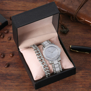 Reloj de Moda 8438 para Mujer, Reloj de Acero Inoxidable con Diamantes y Brazalete de Cadena Cubana, Conjunto de Joyería para Mujer - Product Image 3