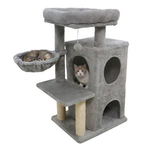 Albero per Gatti Grigio Chiaro da 85 cm con 2 Livelli, Tiragraffi in Sisal e Dispositivo Anti-Ribaltamento per l'Arrampicata dei Gatti - Product Image 2