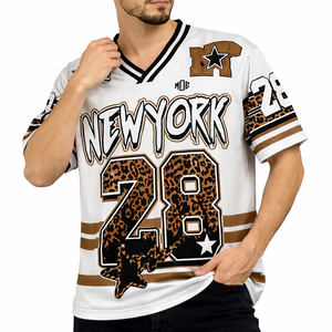 Maillot de football américain surdimensionné personnalisé pour homme, style streetwear, avec numéro graphique et imprimé motif léopard, service OEM personnalisé - Product Image 3