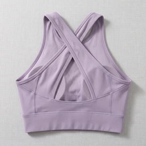 Conjunto de Top Deportivo y Shorts Morados para Mujer, Espalda Cruzada, Sin Costuras, para Yoga, Gimnasio, Ropa Deportiva, Etiqueta Privada Personalizada, OEM - Product Image 5