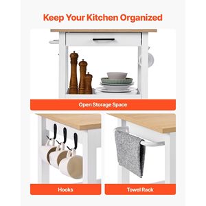 18x23in cucina isola carrello di stoccaggio tavolo di rotolamento con singolo armadio porta - Product Image 3