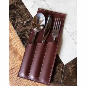 Waterproof PU Leather Cutlery Organizer Durable Tableware Bag Bulk Eco-Friendly Flateware <b>Pouch</b> for Wedding Cutlery <b>Pouch</b> - Product Image 2