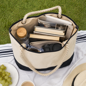 Bolsa de lona de algodón con asa de cuerda |   Bolsa de Compras Reutilizable para Supermercado, Playa, Viajes, Almacenamiento, Transporte, Ecológica - Product Image 2