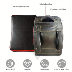 Bouclier de combat en cuir PU noir et rouge avec poignée antidérapante, cible de boxe en PVC pour l'entraînement aux arts martiaux - Product Image 1