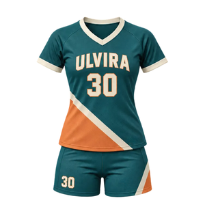 Ensembles de maillots et shorts de football personnalisés pour femmes, col en V, imprimés par sublimation diagonale asymétrique, séchage rapide, uniforme de football, nom et numéro, OEM - Product Image 1