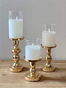 Porte-bougie en verre ambré moderne avec base dorée, centre de table décoratif pour mariage, salle à manger, salon - Product Image 4