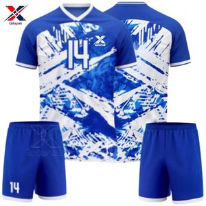 Ensemble de maillots de football 7V7 unisexe, impression numérique personnalisée, respirant, séchage rapide, tissu 100% polyester, col en V, sangle réglable - Product Image 2