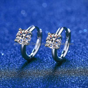 Classic Round Cut Moissanite Diamond Huggie Earrings Luxury Jewelry For Women - Product Image 4