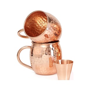 Ensemble de 2 tasses à Moscow Mule en cuivre pur avec verre à shot |   Gobelets à cocktail martelés 100% faits à la main |   Finition Or Rose Poli - Product Image 4