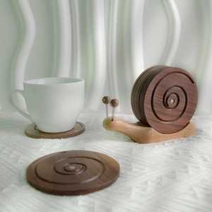 Juego de Posavasos de Madera con Forma de Caracol, Hechos a Mano, con Adorable Soporte para Caracol, Decoración Única para el Hogar - Product Image 4