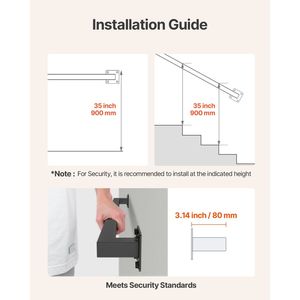 <b>Wall</b> Mounted 3ft Black Iron Indoor Staircase Handrail 250lbs Load Capacity Industrial Railing Elegant S-Shape Hand <b>Rail</b> for - Product Image 4