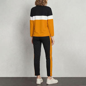 Conjunto Deportivo de Felpa de Algodón Grueso Ecológico para Mujer, con Bloques de Color, Sudadera con Capucha y Pantalones Jogger, Logotipo Personalizado, Informal, para Invierno - Product Image 2
