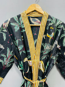 Robe kimono décontractée de luxe en coton pur, faite à la main en Inde, avec ceinture, style japonais, sans manches, été/hiver - Product Image 5