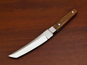 Cuchillo de caza hecho a mano D2 personalizado con hoja Tanto de madera de palisandro de espiga completa y mango de madera, con filo biselado. - Product Image 3