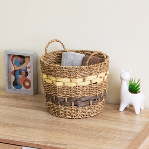 Brown and Yellow Handwoven Seagrass <b>Basket</b> Handmade <b>Storage</b> <b>Basket</b> Wholesale eco-friendly Made in Viet - Product Image 5