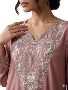 Vestido Abaya Morado Bordado, Vestido Largo Informal Musulmán de Manga Larga, Elegante para Uso Diario - Product Image 4