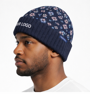 Bonnet d'hiver unisexe en tricot épais et chaud avec revers, motif nordique, personnalisable avec logo, style streetwear, marque privée - Product Image 2