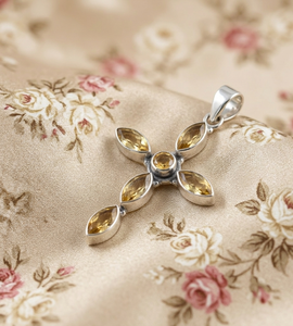 Colgante de Cruz de Plata de Ley 925 con Citrino, Chapado en Oro Rosa y Oro Amarillo, Joyería Artesanal con Gema Marquise para Unisex - Product Image 4