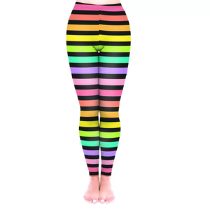 Women's High Waist Full <b>Length</b> Striped <b>Leggings</b> With Stretch Knitted Fabric Sporty Style All Seasons Wear - Product Image 5