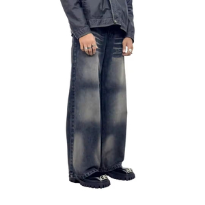 Jean ample en denim délavé vintage pour homme avec logo personnalisé – Coupe décontractée, effet usé, délavage acide - Product Image 3