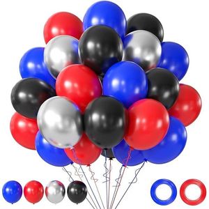 50 Globos de Látex Negros, Rojos, Azules y Plateados de 12 Pulgadas para Decoraciones de Fiestas de Cumpleaños y Graduación, Artículos Promocionales para Fiestas - Product Image 1