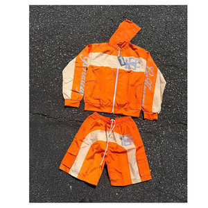 2026-27 Men's Hooded Windbreaker Shorts Set Lightweight Breathable Printed Solid Nylon Streetwear Tracksuit Winter Outfit Latest - Product Image 1