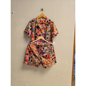 Women's Cotton Dot Print <b>Short</b> Sleeve Top & <b>Shorts</b> Set Loose Fit Casual Summer Wear Turn-down Collar Breathable 2 Piece Set - Product Image 3
