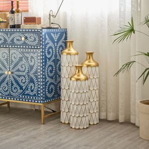 Modern Style 3-Piece Home Decoration Set Large Glazed White Metal <b>Vase</b> Droplet Shape <b>Floor</b> <b>Standing</b> Gorgeous Modern Home Decor - Product Image 3