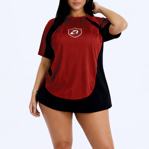 Camiseta Deportiva Roja para Mujer, Poliéster Transpirable, Jersey de Fútbol Americano, Logotipo Personalizado, Manga Raglán, Ropa de Gimnasio, Proveedor al por Mayor - Product Image 5