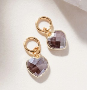 Chocolate Moonstone Heart Shape Gold Electroplated Charms For Making Earrings - DIY Fashion Tiny Heart Jewelry - Product Image 1