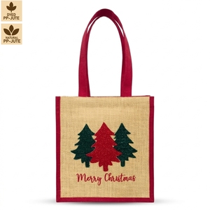 Bolsa de Regalo Laminada de Mezcla de Yute y Algodón, Bolsa de Regalo Festiva de 31x35x14 cm, Logotipo Personalizado, Venta al por Mayor, OEM, Marca Privada, Pedido al por Mayor, Modelo SS37 - Product Image 1