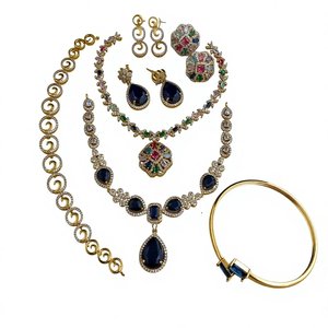 Luxury Brass Jewelry <b>Set</b> CZ Gemstone Crystal Bridal Necklace Drop Earrings Gold Plated Women Wedding Jewelry <b>Set</b> - Product Image 3