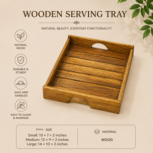 Handcrafted Wooden Decorative Serving Tray with Cutout Handles| Rustic Display Tray for Coffee <b>Table</b> Home Accent Organizer Decor - Product Image 5