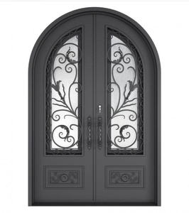Royal Luxury Traditional Rust-Resistant Wrought Iron Exterior Entry Doors Decorative Glass Panels Easy Assembly Finished Surface - Product Image 1
