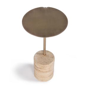 Elegante Mesa Auxiliar con Pedestal, Tapa Redonda Esculpida, Base Inspirada en Piedra Sólida y Estilo Contemporáneo Refinado para Bares - Product Image 1