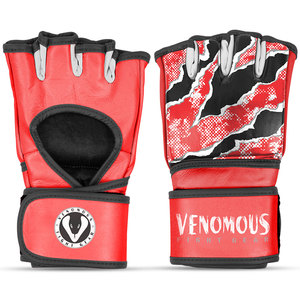 Guantes de MMA Venomous Red Viper de Cuero con Palma Abierta, Correa Ajustable para la Muñeca, Unisex, para Entrenamiento y Combate, Muay Thai - Product Image 1