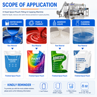 Machine de remplissage de sachets souples pour liquides de nettoyage ménager, savon liquide, détergent, colle, revêtement à base d'eau et peinture, à 4 têtes