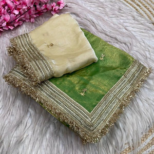 Sari en satin Fandy de créateur exclusif, avec chemisier élégant, style ethnique chic, dernière tendance, pour mariée, indien, modeste, pour soirée, pour femme - Product Image 1