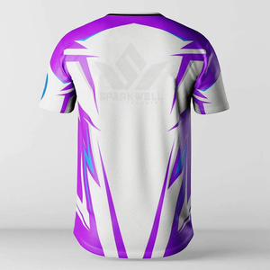 เสื้อวอลเลย์บอลผู้ชายสีม่วงขาวแบบสั่งทำพิเศษ คอวี แขนสั้น ระบายเหงื่อได้ดี ผลิตจากโพลีเอสเตอร์ ชุดทีมสำหรับผู้ใหญ่ - Product Image 3