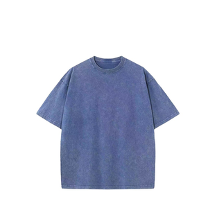 เสื้อยืดสไตล์วินเทจทรงปกติ แขนสั้น ล้างสีแบบแอซิดวอช สตรีทแวร์ ดีไซน์ขาดๆ ผ้าฝ้ายถัก 100% เป็นมิตรต่อสิ่งแวดล้อม - Product Image 1