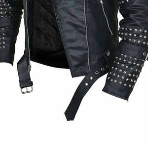 Veste en cuir personnalisée pour homme, veste bomber en cuir élégante avec fermeture éclair, broderie et strass, vestes en cuir décontractées pour homme - Product Image 4