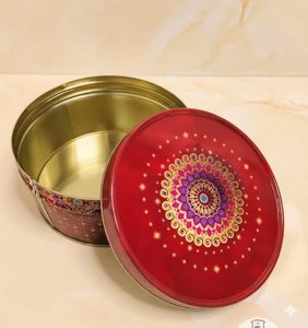 Diwali Decorative Dream <b>Tin</b> <b>Round</b> Metal Storage Box <b>Cakes</b> Cookies Sweets & Festive Gifting - Product Image 1