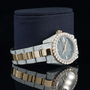 Reloj de Moda Unisex de Acero Inoxidable con Esfera Negra Gris, Detalles Dorados, Estilo Hip Hop, con Diamantes de Imitación, Movimiento Automático ETA - Product Image 6