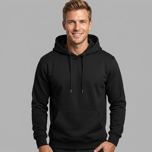 Sudadera con Capucha Negra para Hombre, Corte Regular, 100% Algodón, Forro Polar Antipelusas, Informal, con Bolsillo, para Otoño, Hecha en Bangladesh - Product Image 3