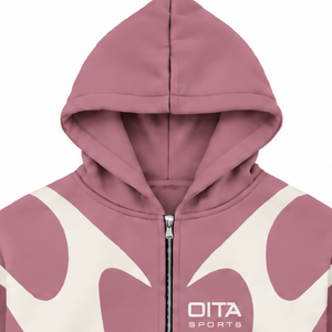 Dusty Pink Contrast Panel <b>Zip</b> Up <b>Hoodie</b> Men Streetwear Full Zipper Long Sleeve Casual Fleece Hooded Jacket With <b>Pockets</b> - Product Image 3