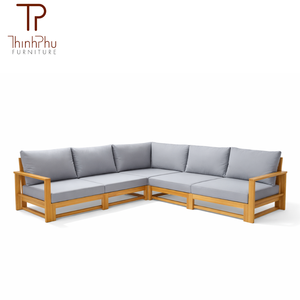 ThinhPhu Modern Modular L Shape Sectional <b>Sofa</b> Set Solid <b>Wood</b> <b>Frame</b> Fabric Cushion Living Room Coffee Shop Restaurant Furniture - Product Image 1