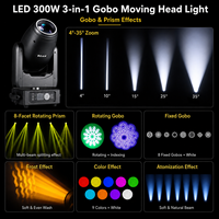 Projecteur LED 3-en-1 à tête mobile 300W, faisceau lumineux 8000K, zoom 4-35 degrés, prisme Gobo, 20 canaux DMX512 RDM, éclairage de scène