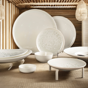 Vajilla de Porcelana Blanca Sostenible, Platos con Diseño Moderno de Copos de Nieve Cristalizados, Hechos en Horno - Product Image 2
