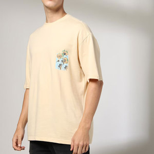 T-shirt Homme Crème à Manches Courtes Col Rond Imprimé Floral Style Décontracté Coupe Classique 100% Coton Jersey Respirant Logo au Dos - Product Image 5